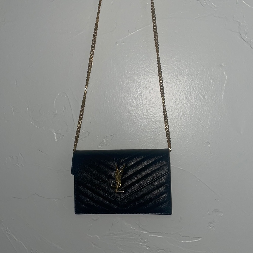YSL black gold textured crossbody